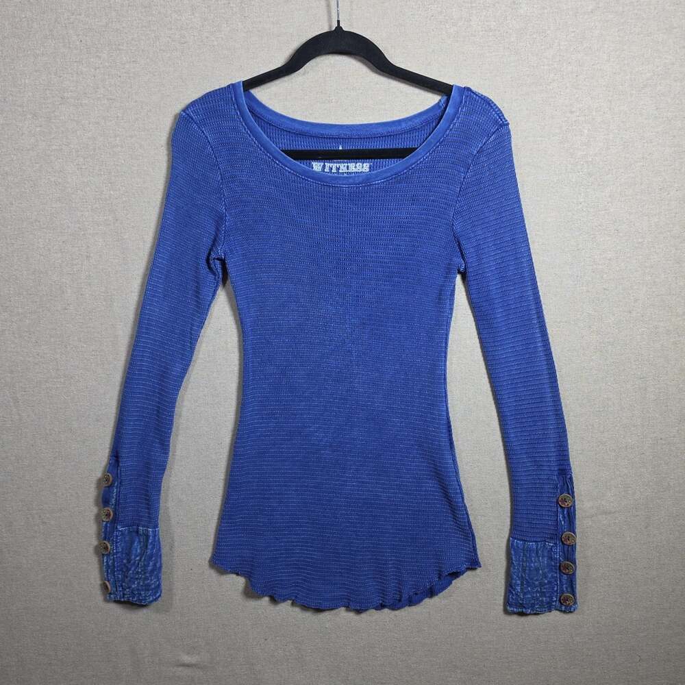Vintage Witness Waffle Knit Top Button Cuff Sleeve Detail Made In USA Womens S